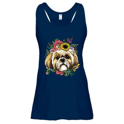 Floral Shih Tzu Dog Spring Nature Shih Tzu Lovers Ladies Essential Flowy Tank