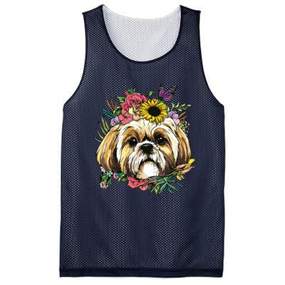 Floral Shih Tzu Dog Spring Nature Shih Tzu Lovers Mesh Reversible Basketball Jersey Tank