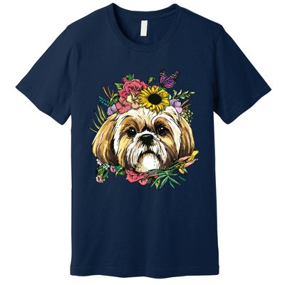 Floral Shih Tzu Dog Spring Nature Shih Tzu Lovers Premium T-Shirt