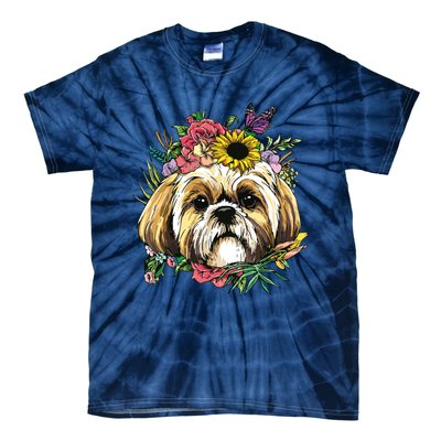 Floral Shih Tzu Dog Spring Nature Shih Tzu Lovers Tie-Dye T-Shirt