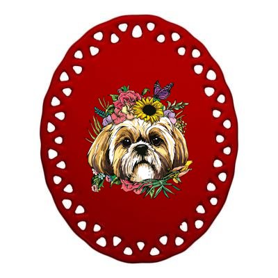 Floral Shih Tzu Dog Spring Nature Shih Tzu Lovers Ceramic Oval Ornament