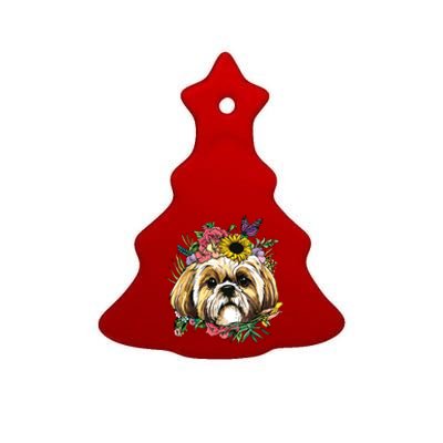 Floral Shih Tzu Dog Spring Nature Shih Tzu Lovers Ceramic Tree Ornament