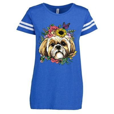 Floral Shih Tzu Dog Spring Nature Shih Tzu Lovers Enza Ladies Jersey Football T-Shirt