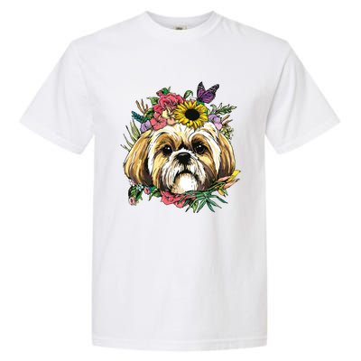 Floral Shih Tzu Dog Spring Nature Shih Tzu Lovers Garment-Dyed Heavyweight T-Shirt