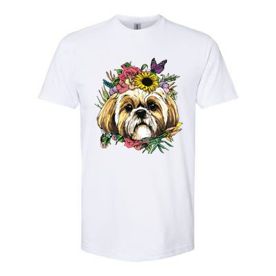 Floral Shih Tzu Dog Spring Nature Shih Tzu Lovers Softstyle® CVC T-Shirt