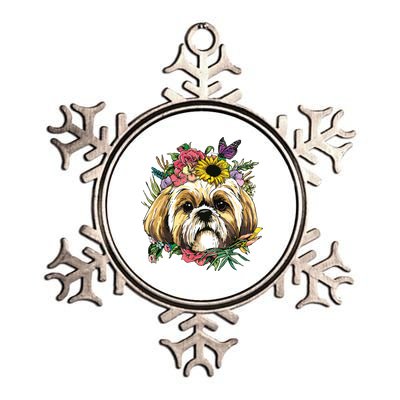 Floral Shih Tzu Dog Spring Nature Shih Tzu Lovers Metallic Star Ornament