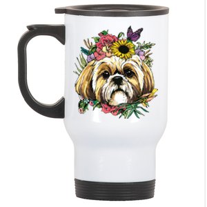 Floral Shih Tzu Dog Spring Nature Shih Tzu Lovers Stainless Steel Travel Mug