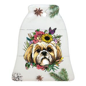 Floral Shih Tzu Dog Spring Nature Shih Tzu Lovers Ceramic Bell Ornament