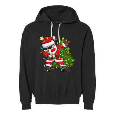 Festive Santa Tree Lights Unique Christmas Gifts Garment-Dyed Fleece Hoodie