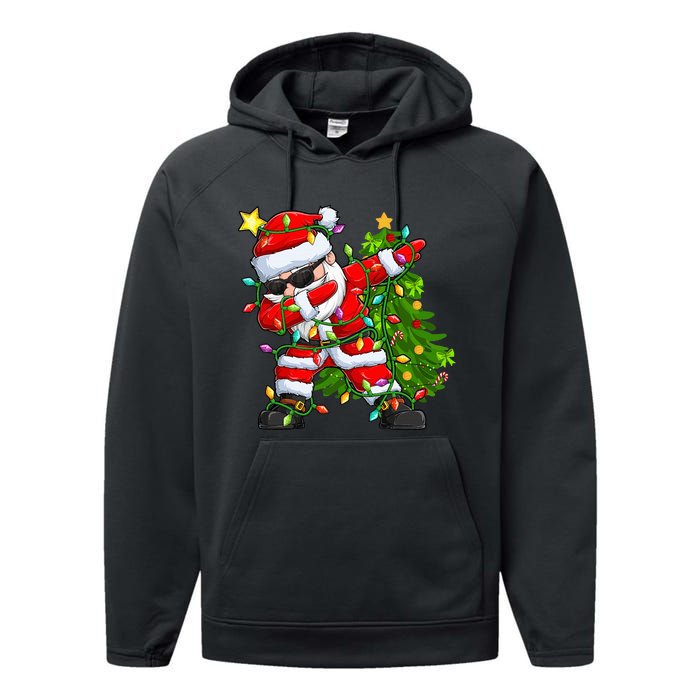 Festive Santa Tree Lights Unique Christmas Gifts Performance Fleece Hoodie