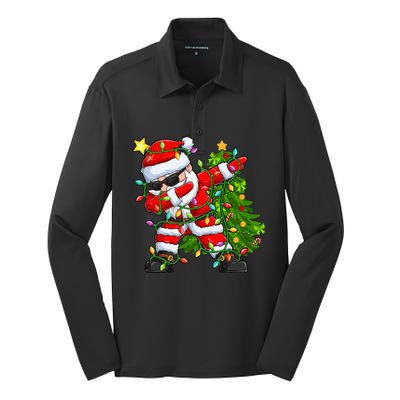 Festive Santa Tree Lights Unique Christmas Gifts Silk Touch Performance Long Sleeve Polo