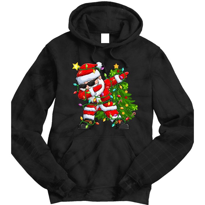 Festive Santa Tree Lights Unique Christmas Gifts Tie Dye Hoodie