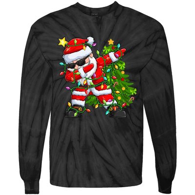 Festive Santa Tree Lights Unique Christmas Gifts Tie-Dye Long Sleeve Shirt