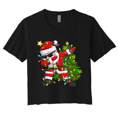 Festive Santa Tree Lights Unique Christmas Gifts Women's Crop Top Tee