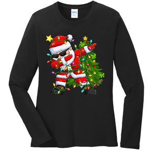 Festive Santa Tree Lights Unique Christmas Gifts Ladies Long Sleeve Shirt