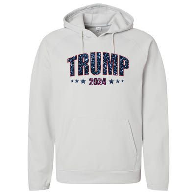 Faux Sequins Trump 2024 President Make America Trump Again Performance Fleece Hoodie