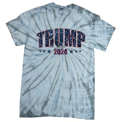 Faux Sequins Trump 2024 President Make America Trump Again Tie-Dye T-Shirt