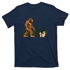 Funny Shih Tzu Bigfoot Dog Walking Dog Mom Dad T-Shirt