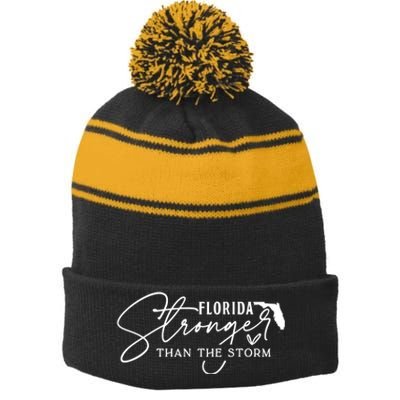 Florida Stronger Than The Storm Hurricane Milton Stripe Pom Pom Beanie