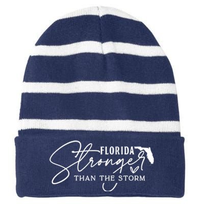 Florida Stronger Than The Storm Hurricane Milton Striped Beanie with Solid Band