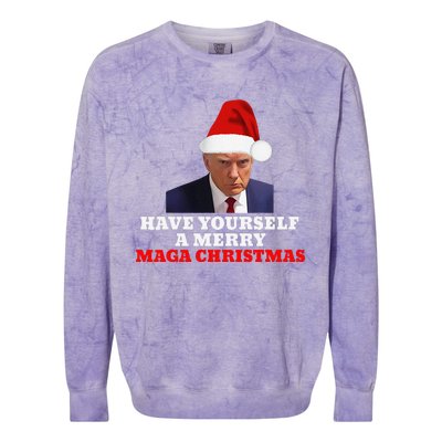 Funny Santa Trump Have Yourself A Merry Maga Christmas Xmas Colorblast Crewneck Sweatshirt