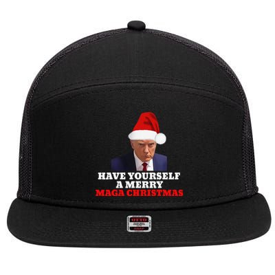 Funny Santa Trump Have Yourself A Merry Maga Christmas Xmas 7 Panel Mesh Trucker Snapback Hat