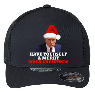 Funny Santa Trump Have Yourself A Merry Maga Christmas Xmas Flexfit Unipanel Trucker Cap