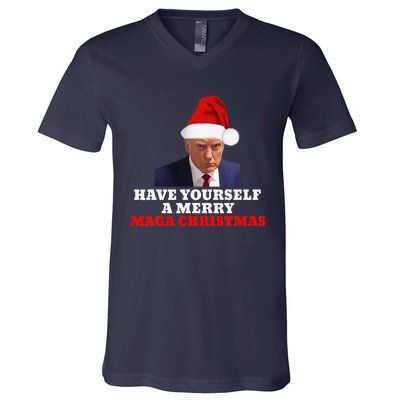 Funny Santa Trump Have Yourself A Merry Maga Christmas Xmas V-Neck T-Shirt