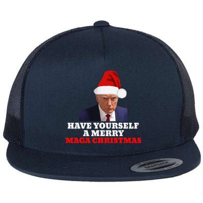 Funny Santa Trump Have Yourself A Merry Maga Christmas Xmas Flat Bill Trucker Hat