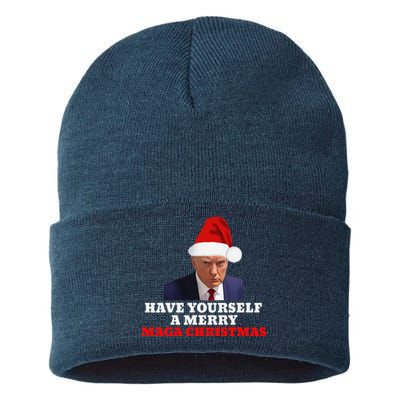 Funny Santa Trump Have Yourself A Merry Maga Christmas Xmas Sustainable Knit Beanie