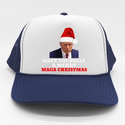 Funny Santa Trump Have Yourself A Merry Maga Christmas Xmas Trucker Hat