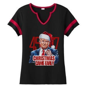 Funny Santa Trump Christmas Came Early 47th President Xmas Ladies Halftime Notch Neck Tee