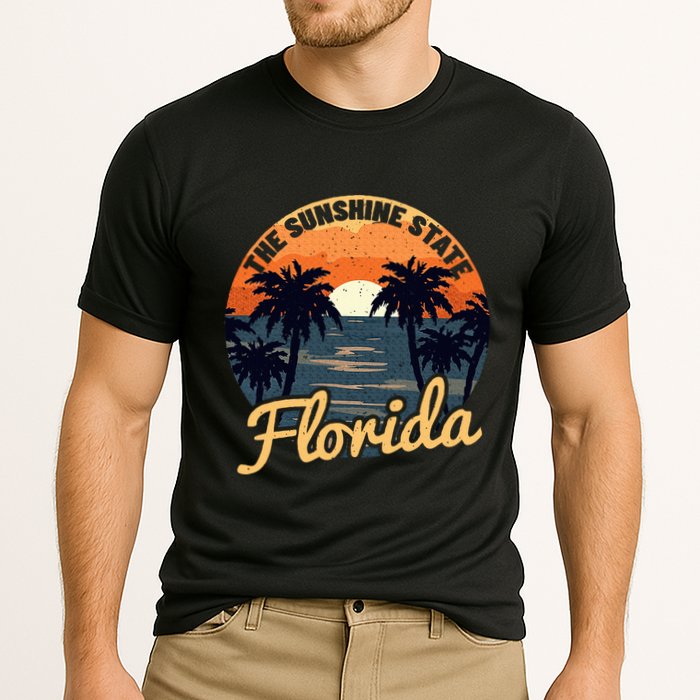 Florida Sunset Throwback Design Classic Cooling Performance Crew T-Shirt