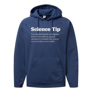 Funny Science Tip How To Distinguish A Alligator From A Crocodile Performance Fleece Hoodie