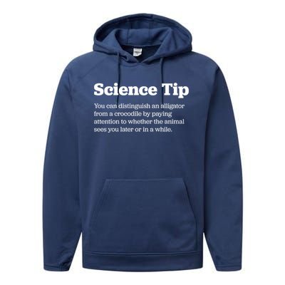 Funny Science Tip How To Distinguish A Alligator From A Crocodile Performance Fleece Hoodie