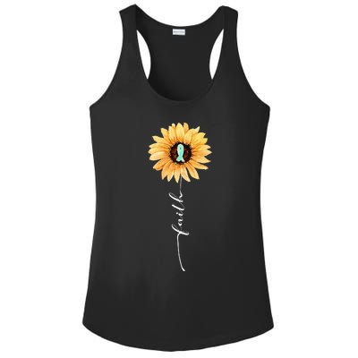 Faith Sunflower Teal Ribbon Cervical Cancer Awareness Ladies PosiCharge Competitor Racerback Tank