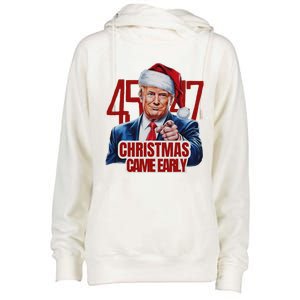 Funny Santa Trump Christmas Came Early 47th President Xmas Womens Funnel Neck Pullover Hood