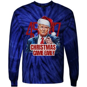 Funny Santa Trump Christmas Came Early 47th President Xmas Tie-Dye Long Sleeve Shirt