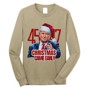 Funny Santa Trump Christmas Came Early 47th President Xmas Long Sleeve Shirt