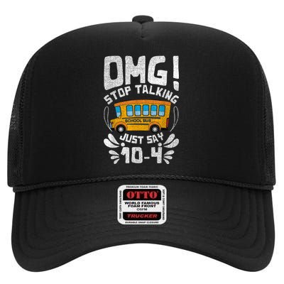 Funny Stop Talking To The BusDriver School Bus Design High Crown Mesh Back Trucker Hat