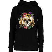 Floral Shih Tzu Dog Spring Nature Shih Tzu Lovers Womens Funnel Neck Pullover Hood