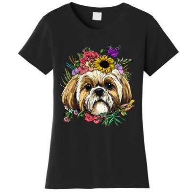 Floral Shih Tzu Dog Spring Nature Shih Tzu Lovers Women's T-Shirt