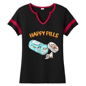 Funny Shih Tzu Happy Pills Dog Lover Ladies Halftime Notch Neck Tee