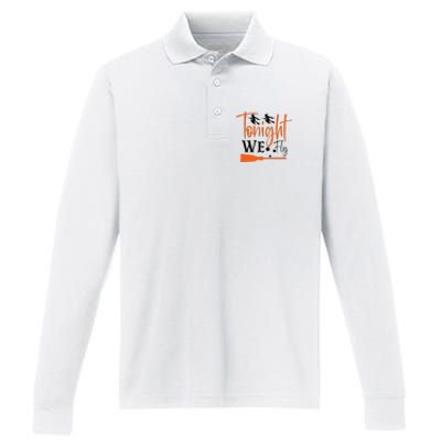 Funny Spooky Tonight We Fly Witch Halloween Graphic Witches Performance Long Sleeve Polo