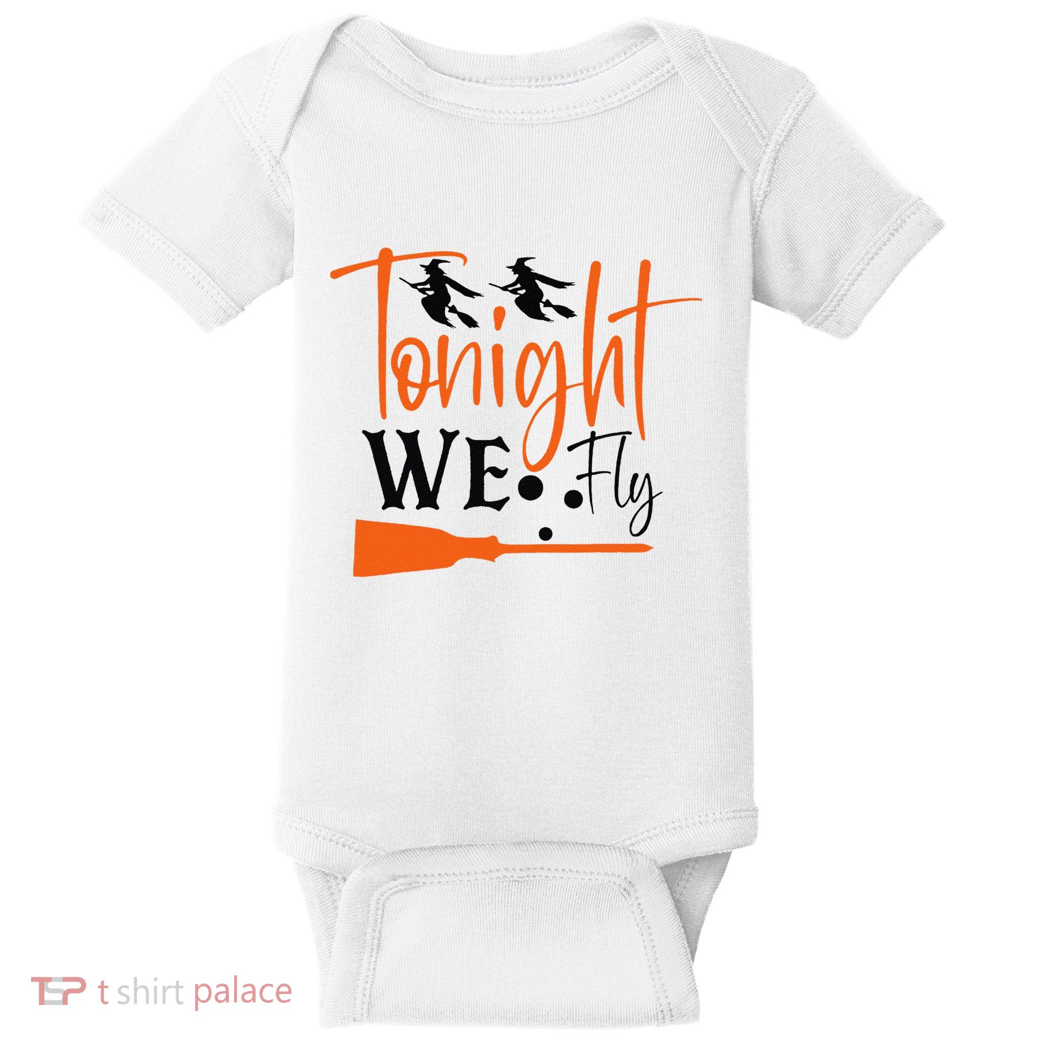 Funny Spooky Tonight We Fly Witch Halloween Graphic Witches Baby Bodysuit