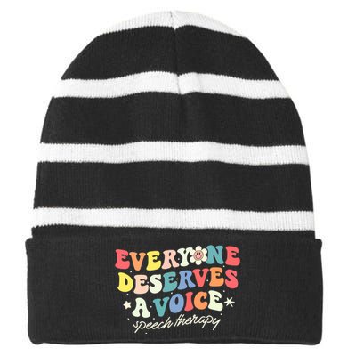 Funny Speech Therapy Speech Language Pathologist SLP Team Striped Beanie with Solid Band