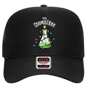 Funny Science Teacher Oh Chemistree Chemistry Christmas High Crown Mesh Back Trucker Hat