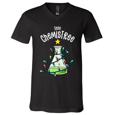 Funny Science Teacher Oh Chemistree Chemistry Christmas V-Neck T-Shirt