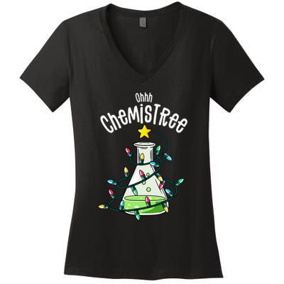 Funny Science Teacher Oh Chemistree Chemistry Christmas Women's V-Neck T-Shirt