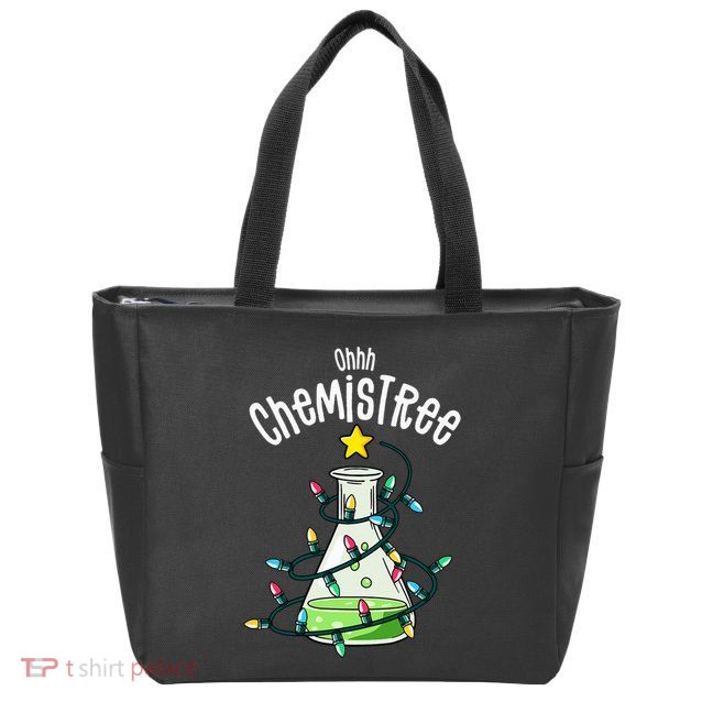Funny Science Teacher Oh Chemistree Chemistry Christmas Zip Tote Bag